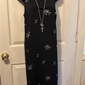 Black Embroidered Floral Midi Dress